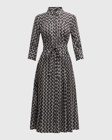 Marella Gerusia Geometric-Print Twill Midi Shirtdress