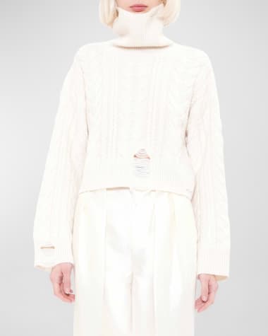 arch4 Hermione Cashmere Distressed Cable-Knit Sweater