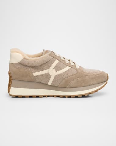 Veronica Beard Valentina Suede Shearling Retro Sneakers