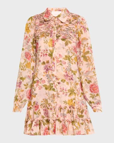 Cinq a Sept Barnes Floral Long-Sleeve Mini Shirtdress