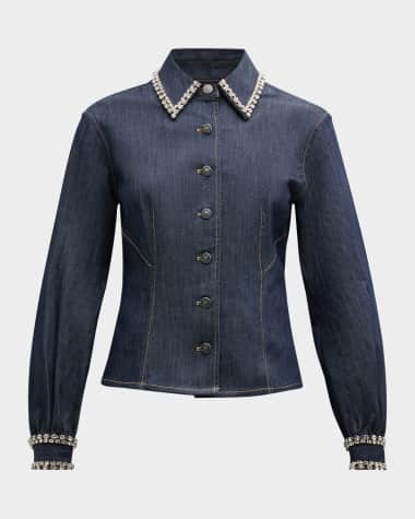 Cinq a Sept Autumn Embellished Denim Button-Front Top