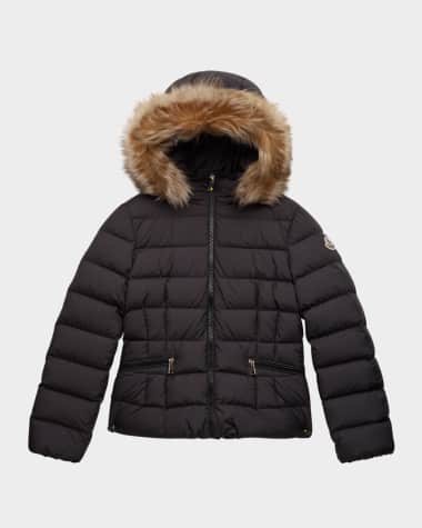 Moncler Girl's Bodette Puffer Jacket W/ Dyed Shearling Hood, Size 8-14