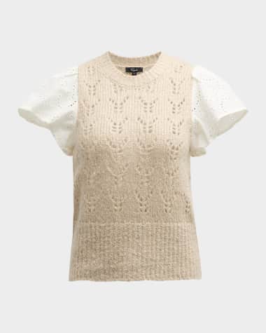 Rails Everly Pointelle Knit Flutter-Sleeve Sweater