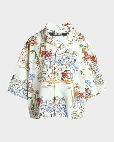 Jacquemus Men's Car-Print Camp Shirt