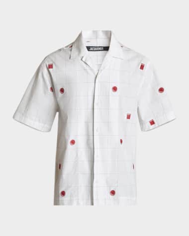 Jacquemus Men's Grid Check Icon Camp Shirt