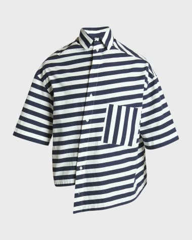Jacquemus Men's Pablo Asymmetric Striped Sport Shirt
