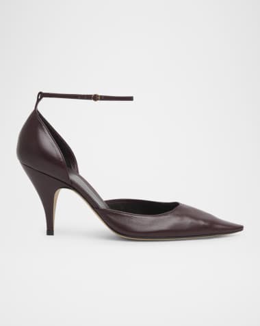 THE ROW Liisa Leather D'Orsay Ankle-Strap Pumps