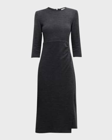Peserico Pleated 3/4-Sleeve Knit Midi Dress