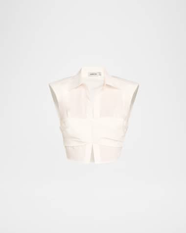 SIMKHAI Emie Cropped Box-Sleeve Cotton Poplin Top