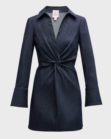 Cinq a Sept Mckenna Twisted Denim Long-Sleeve Mini Dress