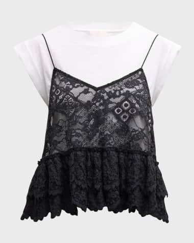 Cinq a Sept Lace Samantha Short-Sleeve Combo Top