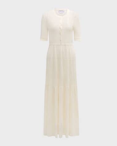 Gabriela Hearst Iris Short-Sleeve Pointelle Knit Maxi Dress