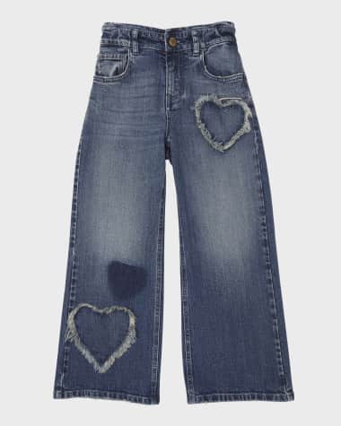 Golden Goose Girl's Heart Patch Wide Leg Jeans, Size 4-12