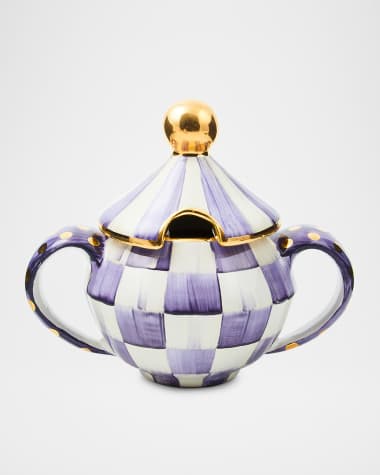 MacKenzie-Childs Plum Check Ceramic Sugar Bowl with Lid