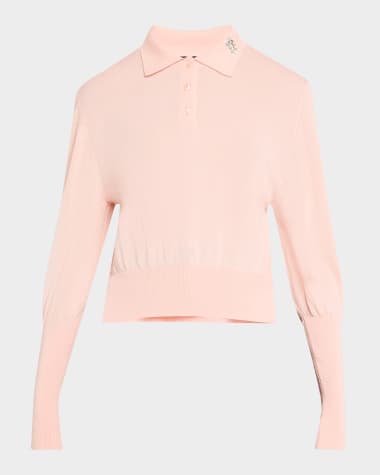 Simone Rocha Embellished Merino-Silk Knit Polo Sweater