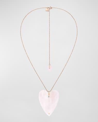 GINETTE NY Angele Jumbo Pink Quartz Heart on Chain Necklace