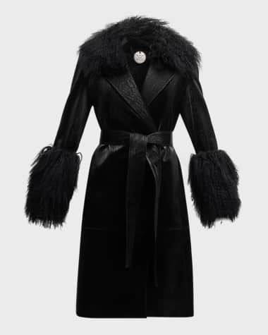 Kobi Halperin Viv Crinkled Shearling-Trim Coat