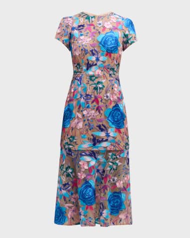 Milly Tahlia Floral-Embroidered Trumpet Midi Dress