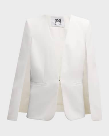 Milly Astrid Deep V-Neck Cape Blazer