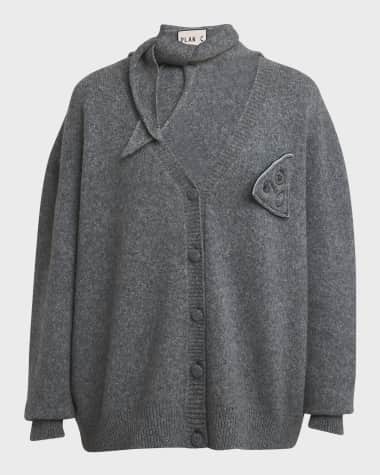 Plan C Scarf V-Neck Wool Cardigan