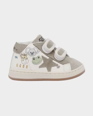 Golden Goose Kid's June Nappa Leather Suede Star Sneakers, Baby/Toddlers