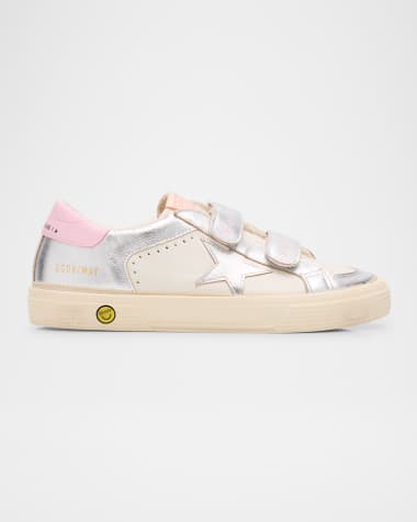 Golden Goose Girl's May School Laminated Star Nappa Leather Sneakers, Toddlers/Kids