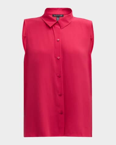 Eileen Fisher Sleeveless Silk Georgette Crepe Shirt