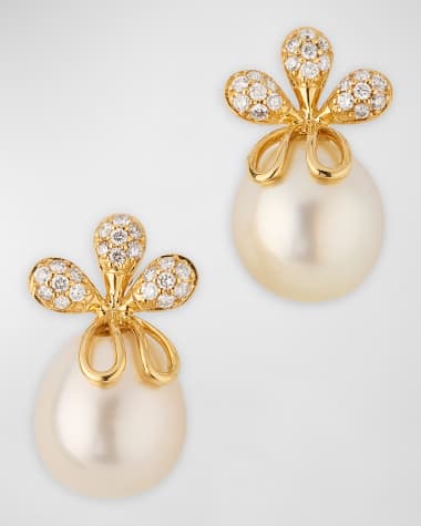 Belpearl 18K Diamond and 10-11mm South Sea Pearl Earrings