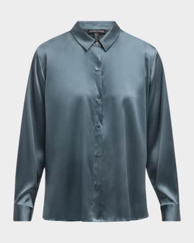 Eileen Fisher Button-Down Silk Charmeuse Shirt