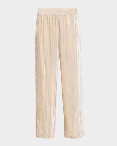 Eileen Fisher Cropped Wide-Leg Shimmer Velvet Pants