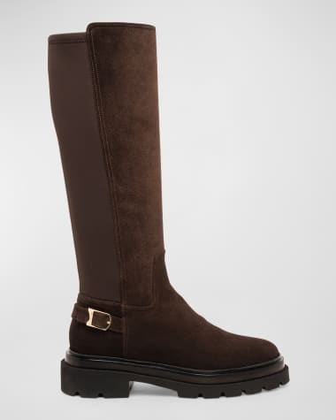 Santoni Stretch Suede Buckle Knee Boots