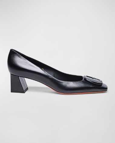 Santoni Calfskin Buckle Block-Heel Pumps
