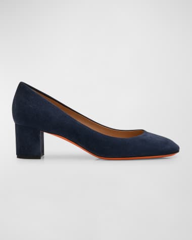 Santoni Suede Block-Heel Pumps
