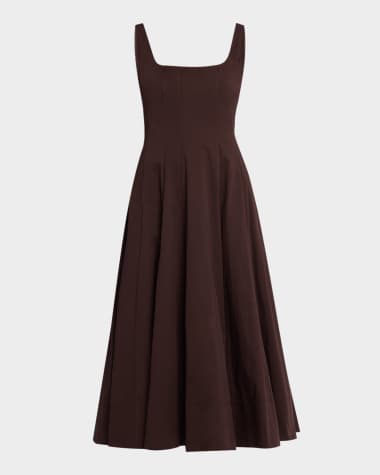 STAUD Wells Short-Sleeve Poplin Midi Dress