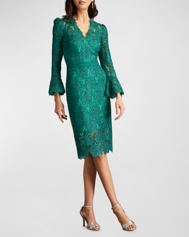 Tadashi Shoji Bell-Sleeve Sequin Lace Dress