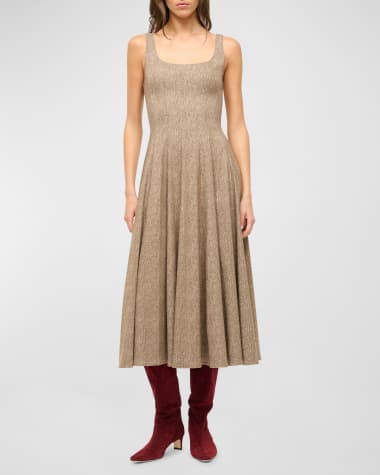 STAUD Wells Herringbone Midi Dress