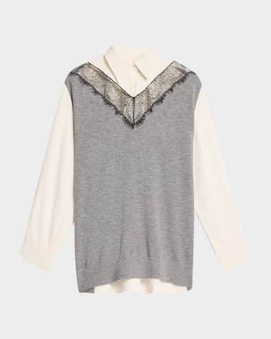 3.1 Phillip Lim Long-Sleeve Combo Lace Shirt