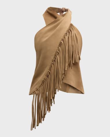 Johanna Ortiz Sonora Fringe-Trim Suede Halter Top