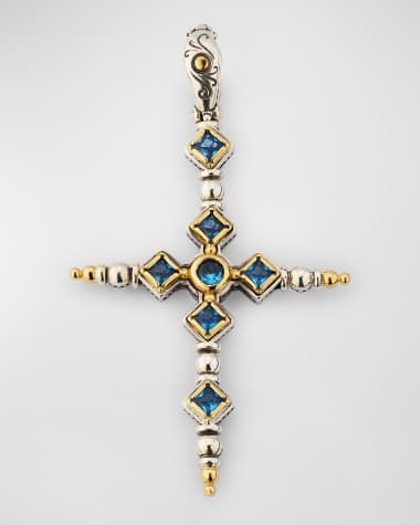 Konstantino Silver and Gold Deep Blue Spinel Narrow Cross Pendant