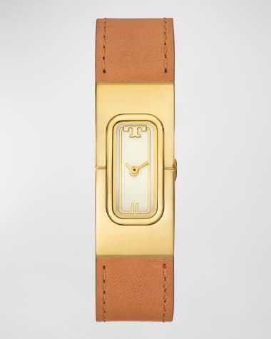 Tory Burch T Watch with Reversible Leather and Gold Tone Stainless Steel