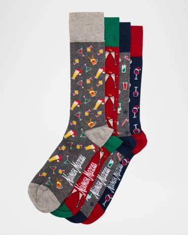 Neiman Marcus Men's Holiday Drinks 4-Pack Crew Socks