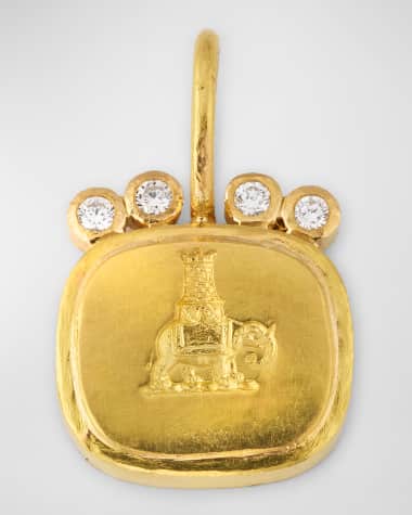 Elizabeth Locke 19K Yellow Gold Elephant Castle Pendant with 2mm Diamonds