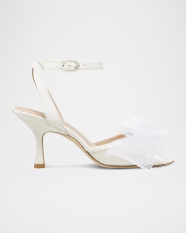Stuart Weitzman Blushing Bow Mesh Ankle-Strap Sandals