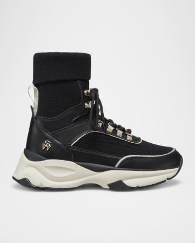 Stuart Weitzman SW High-Top Leather Hiker Trainer Sneakers