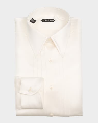 TOM FORD Men's Silk Charmeuse Pleated Dress Shirt
