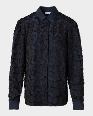 Akris punto 3D Star Embroidered Taffeta Blouse