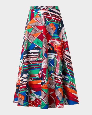 Akris punto Sea Clipper Print Flared Midi Skirt