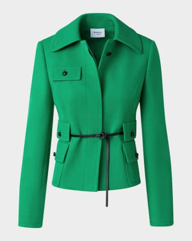 Akris punto Belted Wool Tricotine Fitted Jacket