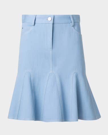Akris punto Godet Lightwash Denim Mini Skirt