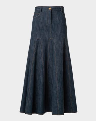 Akris punto Cotton Wool Denim Midi Skirt